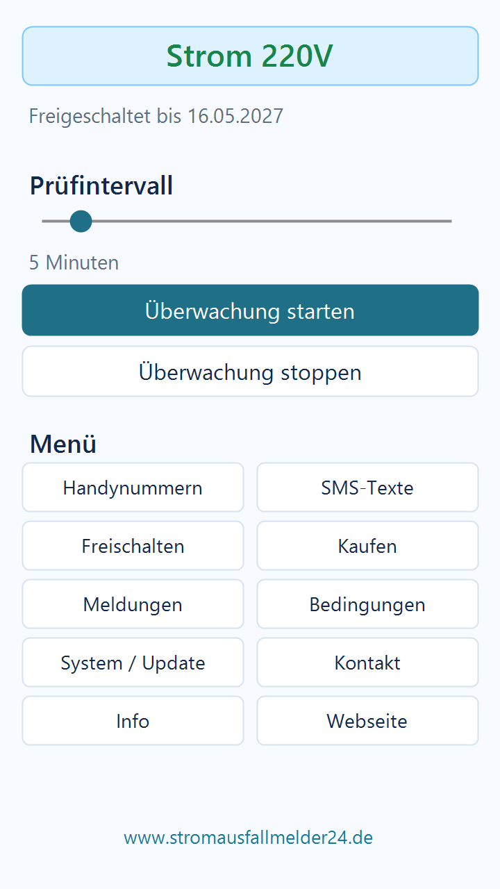 StromPing Startseite in Version 1.1.14